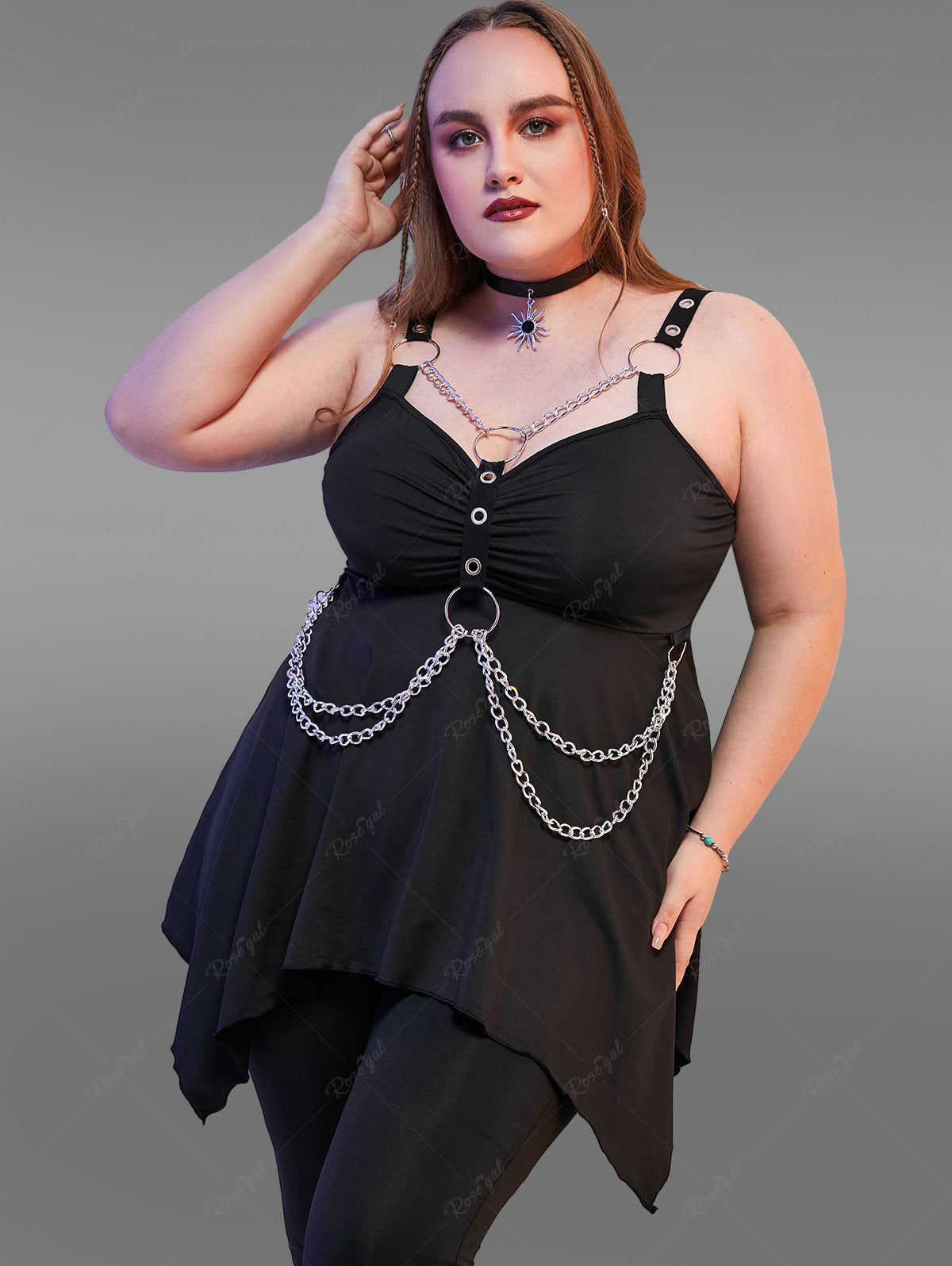Plus Size Gothic O Ring Chains Handkerchief Tank Top-Halloween – Rgothic