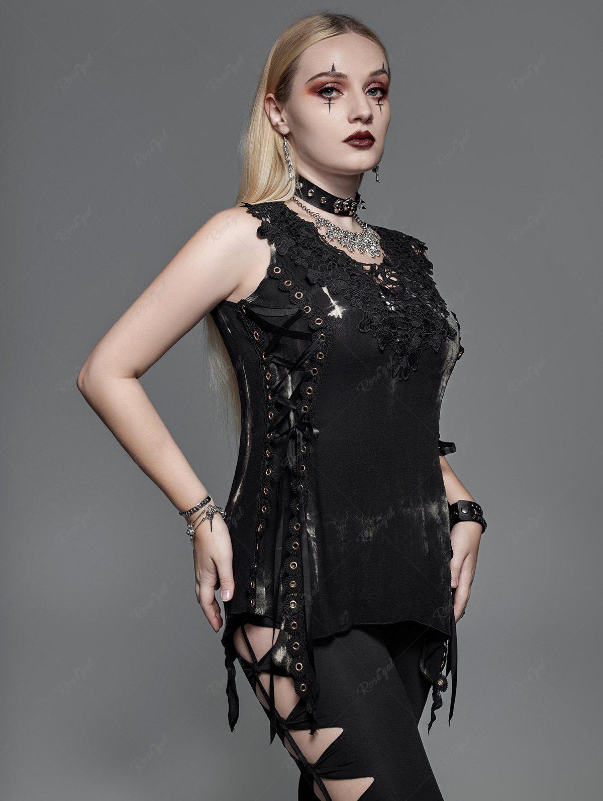 Gothic Grommet Flower Hollow Out Lace Up Sleeveless Top