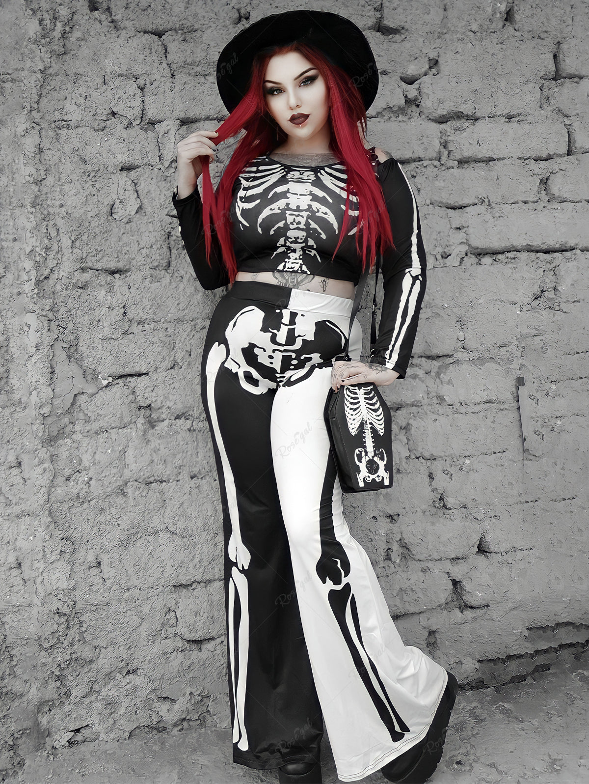 💗Marika Loves💗 Gothic Skeleton Print Two Tone Halloween Flare
