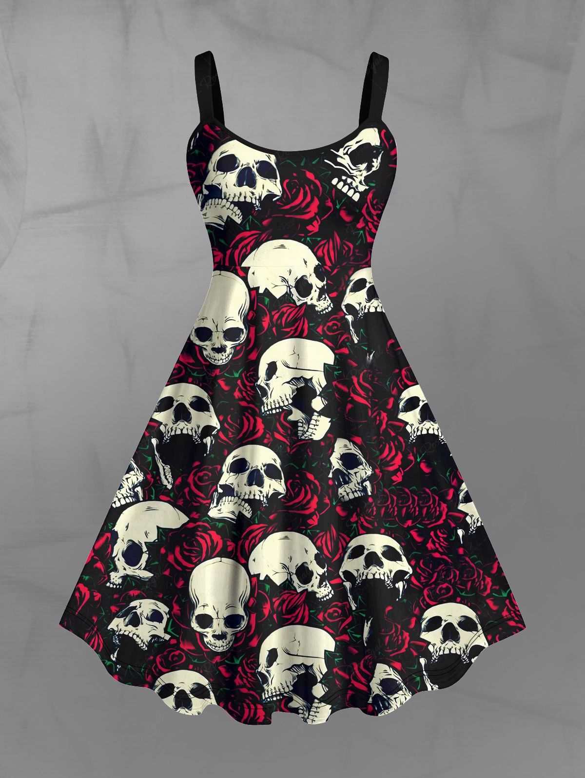 black dress skulls and roses Rockabilly Skulls & Roses Darlene Swing Dress