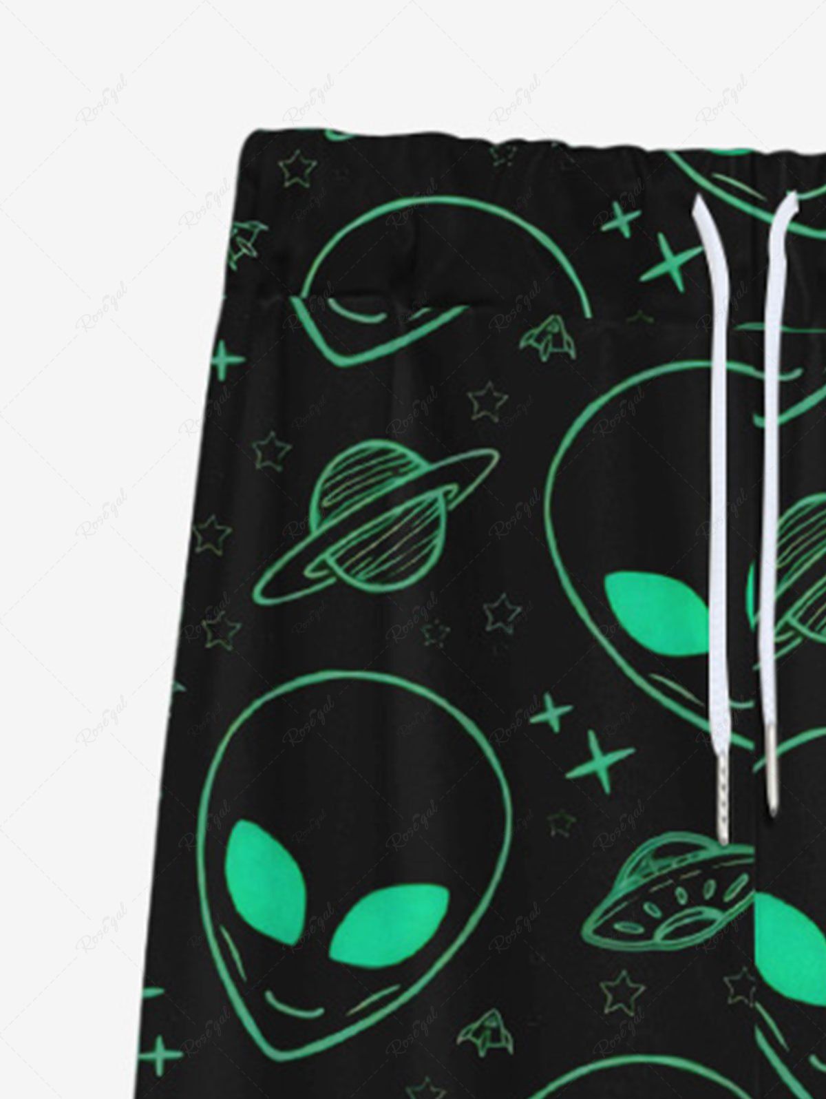 Gothic Alien UFO Planet Stars Print Drawstring Wide Leg Sweatpants For Men