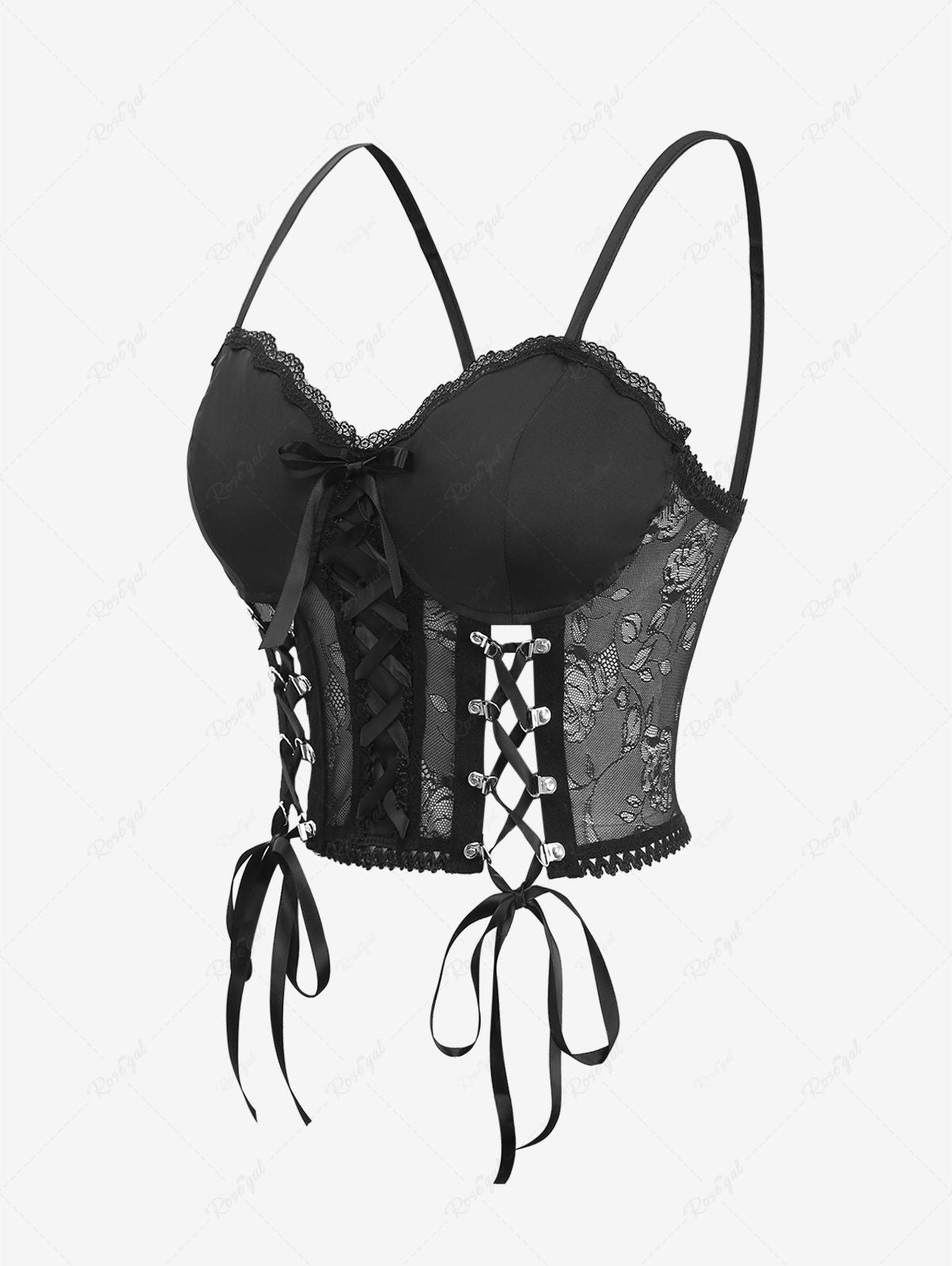 Gothic Lace-up Hollow Out Hook And Eye Closure Floral Lace Corset