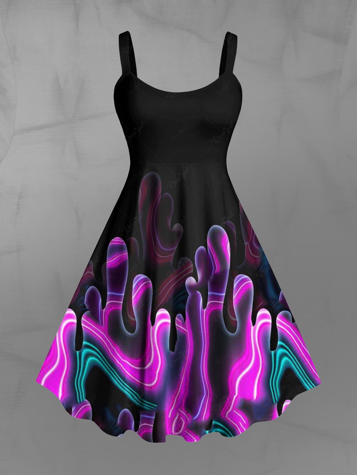 Gothic Plus Size Glitter Light Beam Ombre Cactus Print Backless A Line Tank Dress Black / 2X Gothic Plus Size Glitter Light Beam Ombre Cactus Print Backless A Line Tank Dress Black / 2X
