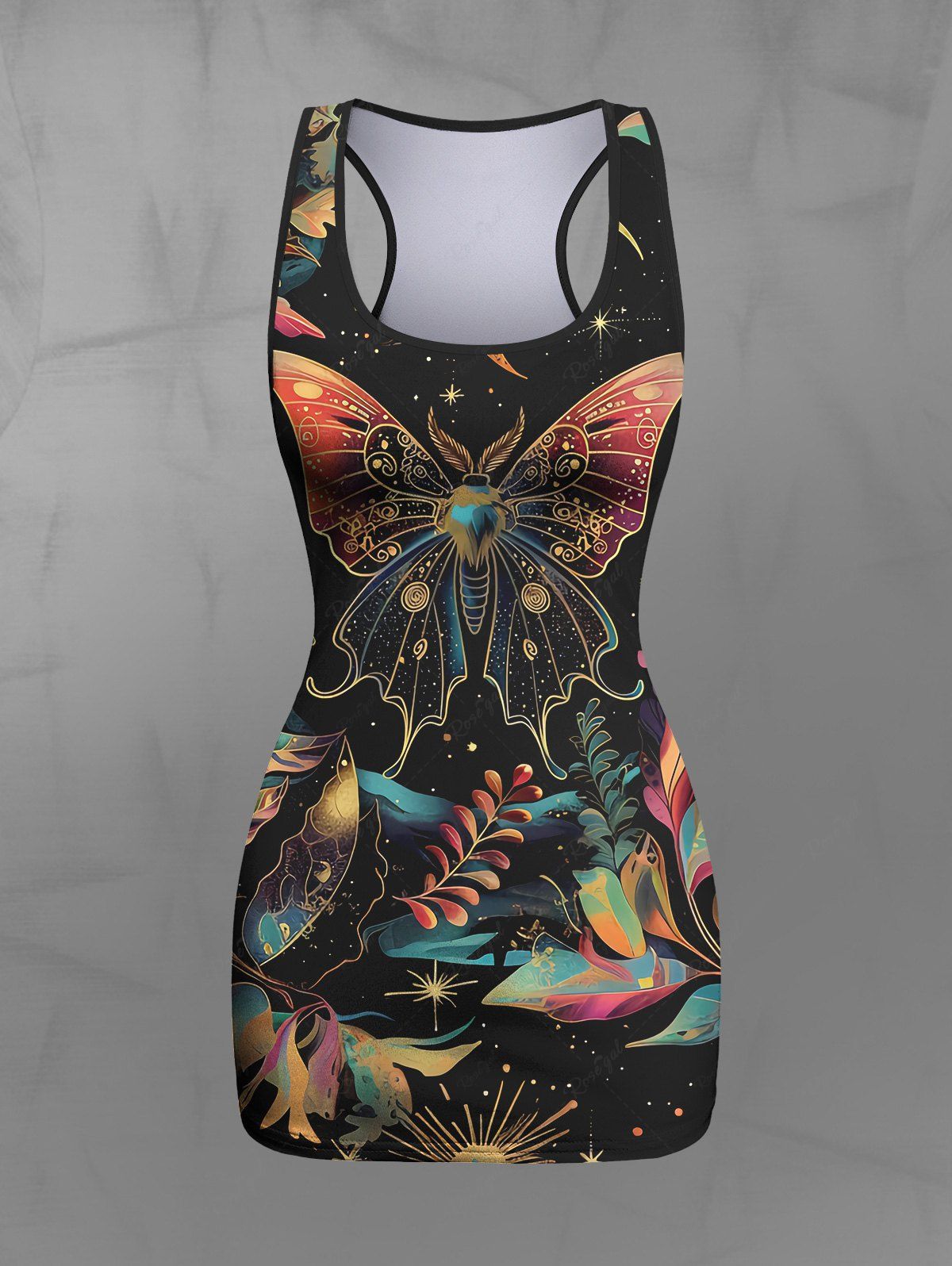 Gothic Colorful Leaf Butterfly Galaxy Print Racerback Tank Top