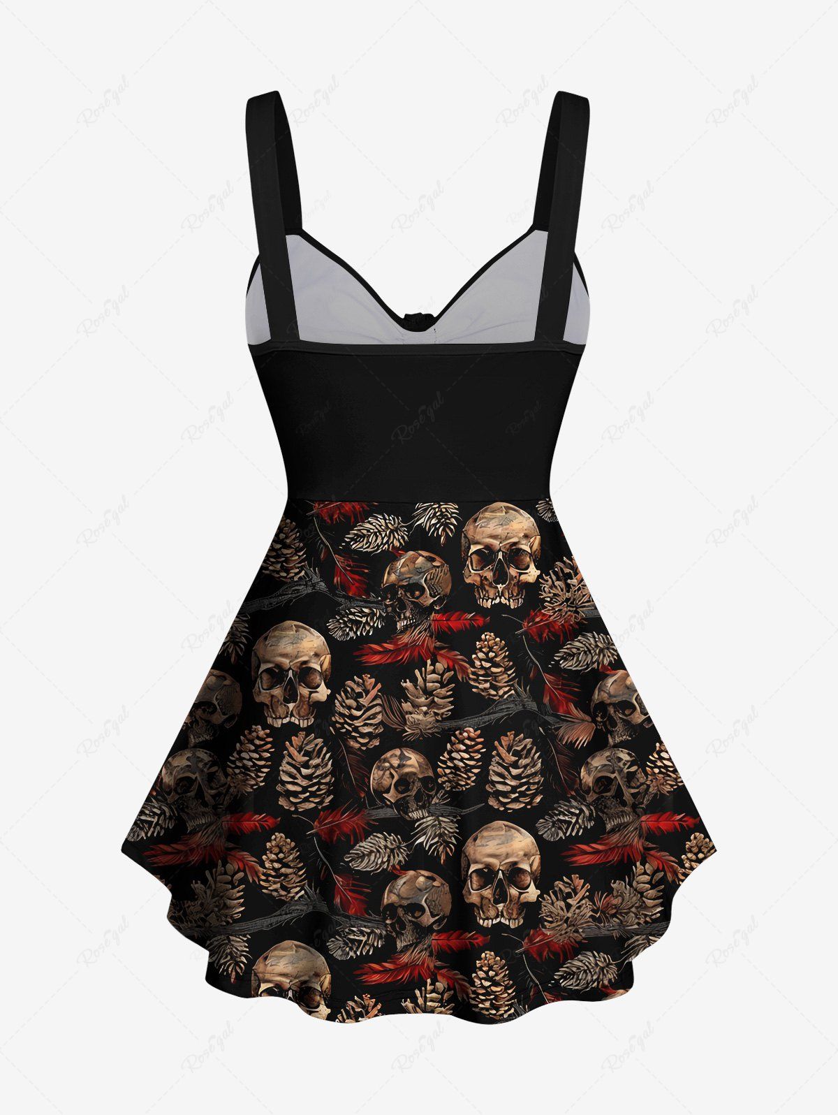 Gothic Skulls Pine Print Cinched Backless Tank Top