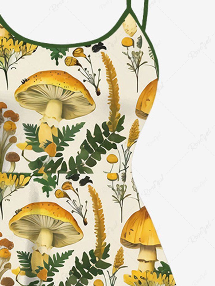 Gothic Mushroom Leaf Floral Print High Low Asymmetric A Line Backless Cami Dress