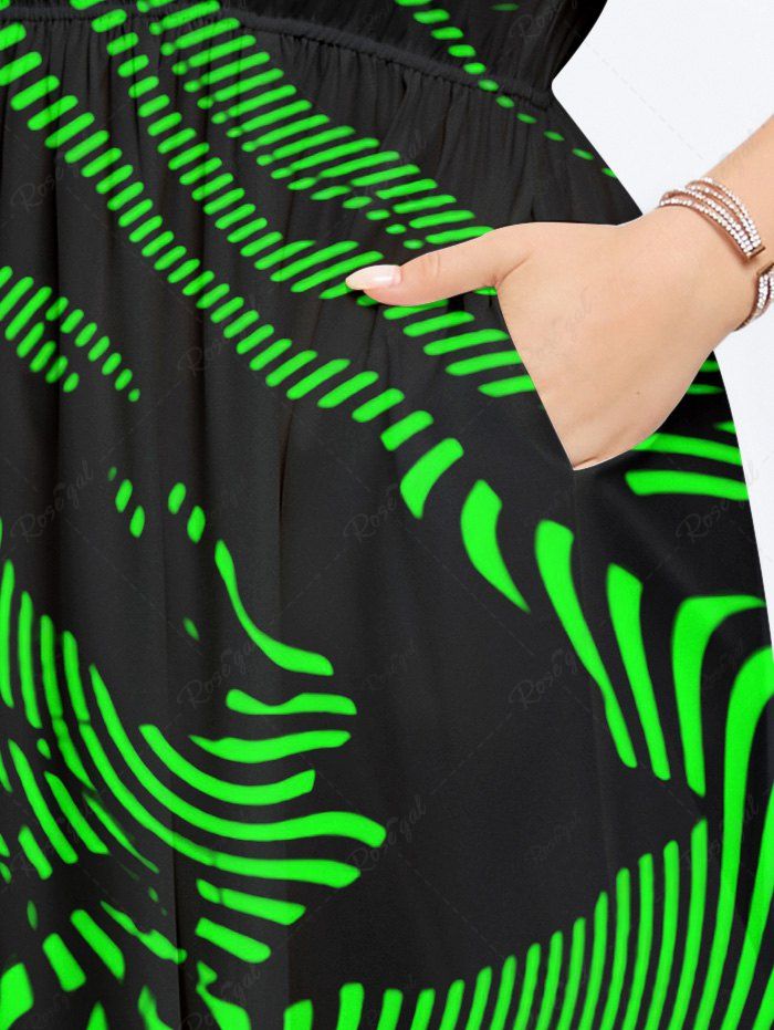Gothic Moire Pattern Striped Graphic Print Split Pocket A Line Dress
