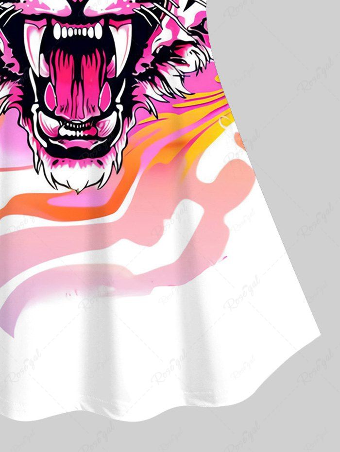 Gothic Striped Raglan Sleeve Ombre Watercolor Tiger Print T-shirt