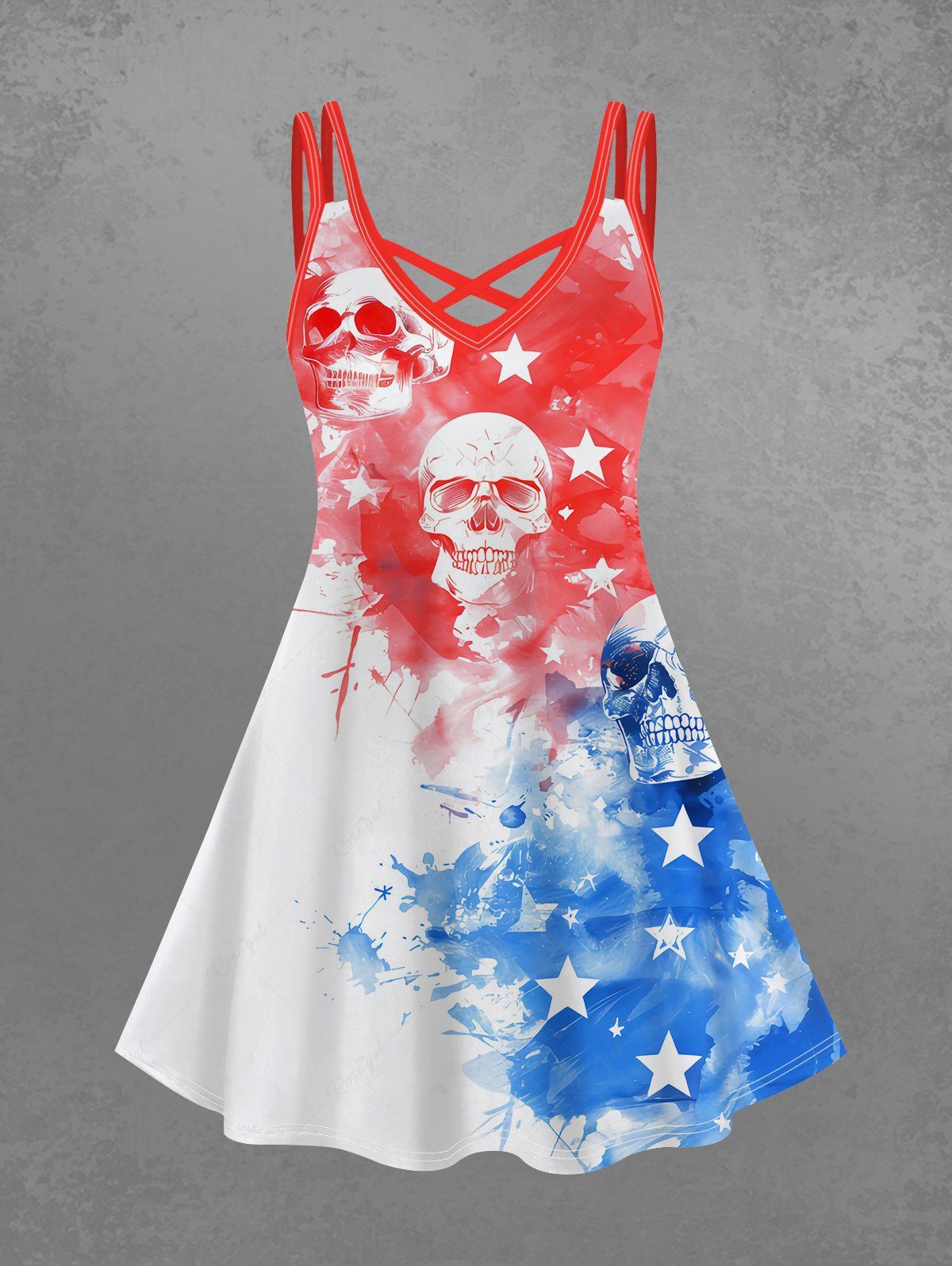 Gothic Plus Size Patriotic American Flag Skulls Paint Splatter Print C – Rgothic