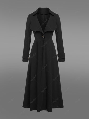 Gothic Plus Size Mock Button Turn Down Collar Maxi Coat