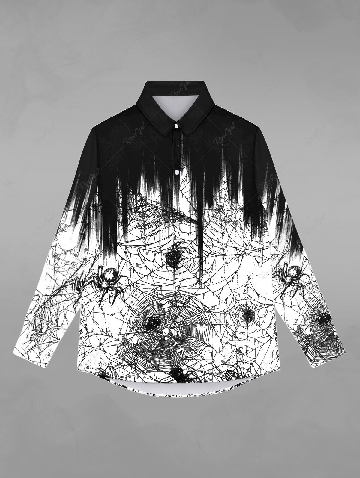 Gothic Spiders and Spider-web Light Beam Print Halloween Shirt For Men
