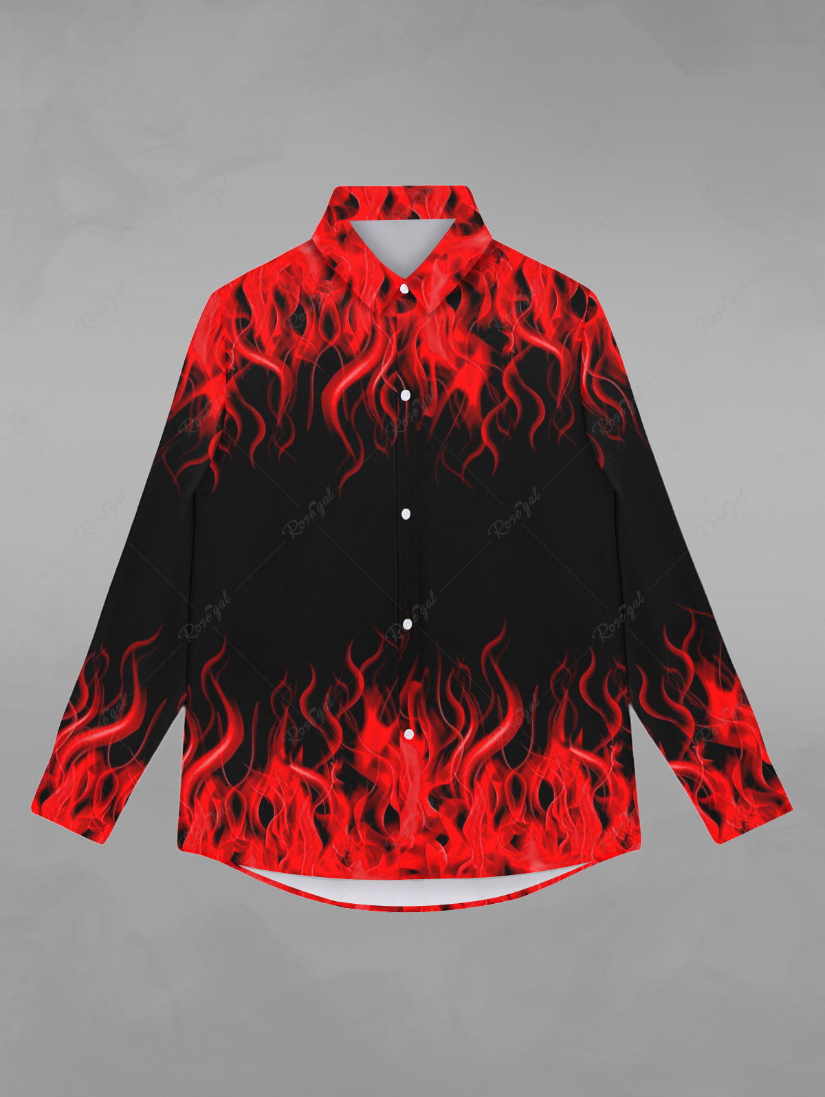 Gothic Fire Flame Print Buttons Lapel Collar Shirt For Men