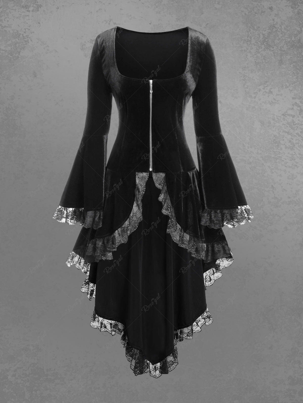 Women Gothic Vintage Overcoat Black Coat Zipper Outwear Plus Sizes Retro Bandage Lace Up Jacket