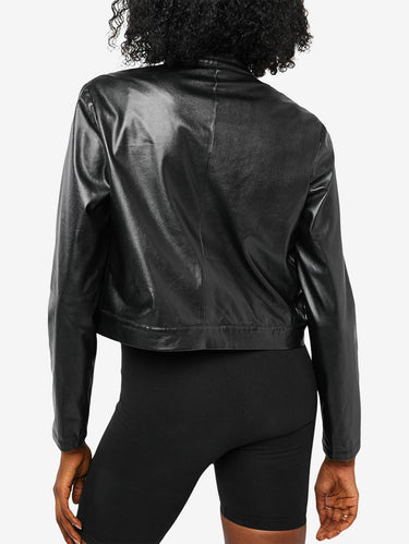 Gothic Zippered Front Snap Button Faux Leather Biker Jacket