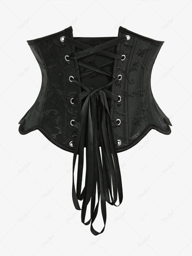 Gothic Floral Jacquard Grommets Lace Up Corset