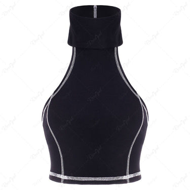 Gothic Contrast Stitching Ribbed High Neck Crop Top