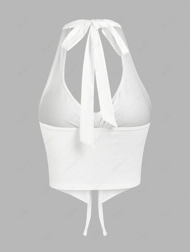 Gothic Halter Slit Keyhole Drawstring Top