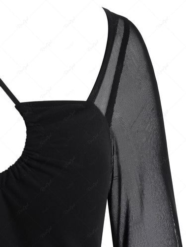 Gothic Mesh Halter Cross Long Sleeve Dress