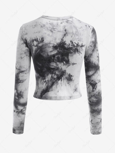 Gothic Tie Dye Rib-knit Long Sleeve Bustier Top