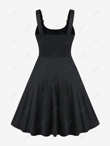 💗Erika Loves💗 Plus Size Lace Up Buckles A Line Sleeveless Halloween Gothic Dress