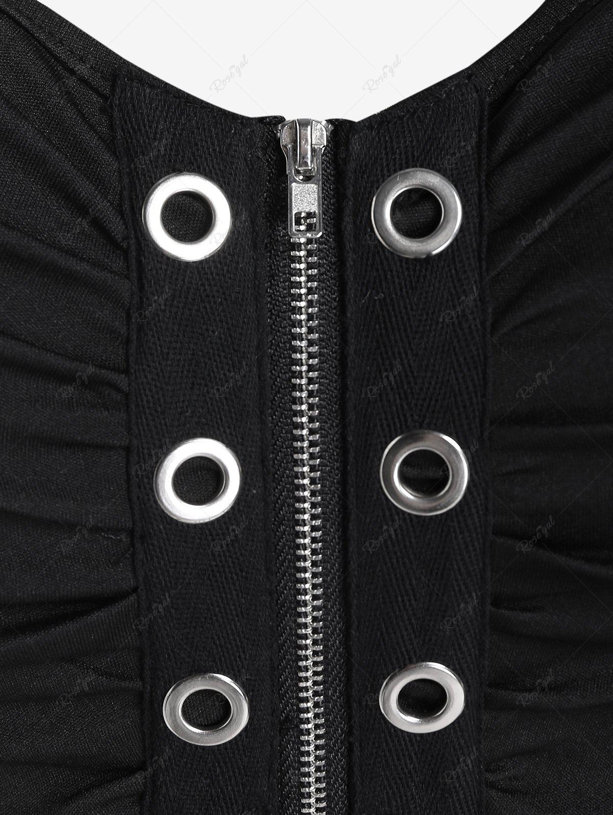Gothic Lace Up Grommets Full Zipper Tank Top
