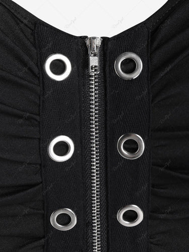 Gothic Plus Size Lace Up Grommets Full Zipper Tank Top