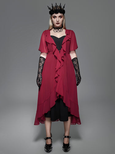 Victorian Gothic Plus Size Cami Dress and Tied Lettuce Trim Flutter Sleeves Dress Set