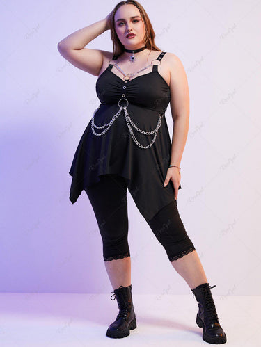 💗Tabbytragedy Loves💗 Plus Size Gothic O Ring Chains Handkerchief Tank Top