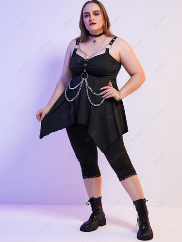 💗Tabbytragedy Loves💗 Plus Size Gothic O Ring Chains Handkerchief Tank Top