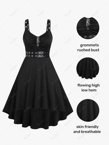 💗Cherry Loves💗 Gothic Plus Size Grommets High Low Vintage 1950s Pin Up Halloween Dress