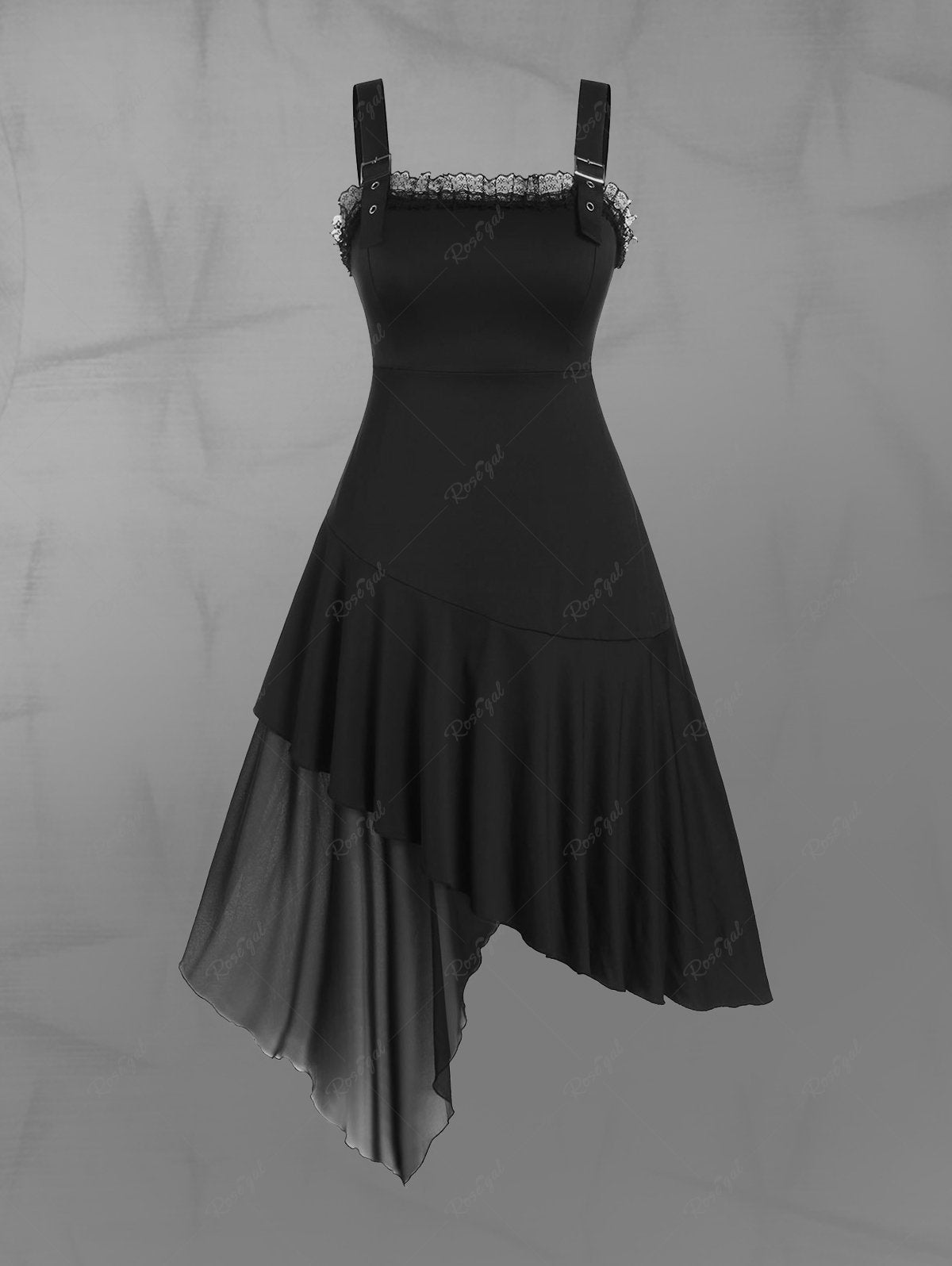 💗Marijana Loves💗 Lace Trim Asymmetric Flounce Sleeveless Gothic Midi Dress