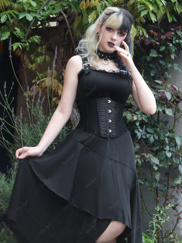 💗Marijana Loves💗 Gothic Plus Size Lace Trim Asymmetric Flounce Sleeveless Gothic Midi Dress