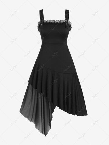 💗Marijana Loves💗 Gothic Plus Size Lace Trim Asymmetric Flounce Sleeveless Gothic Midi Dress
