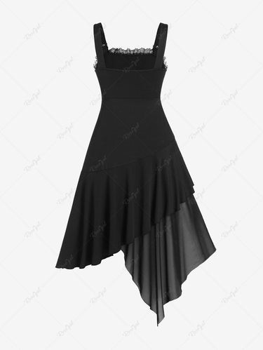 💗Marijana Loves💗 Gothic Plus Size Lace Trim Asymmetric Flounce Sleeveless Gothic Midi Dress