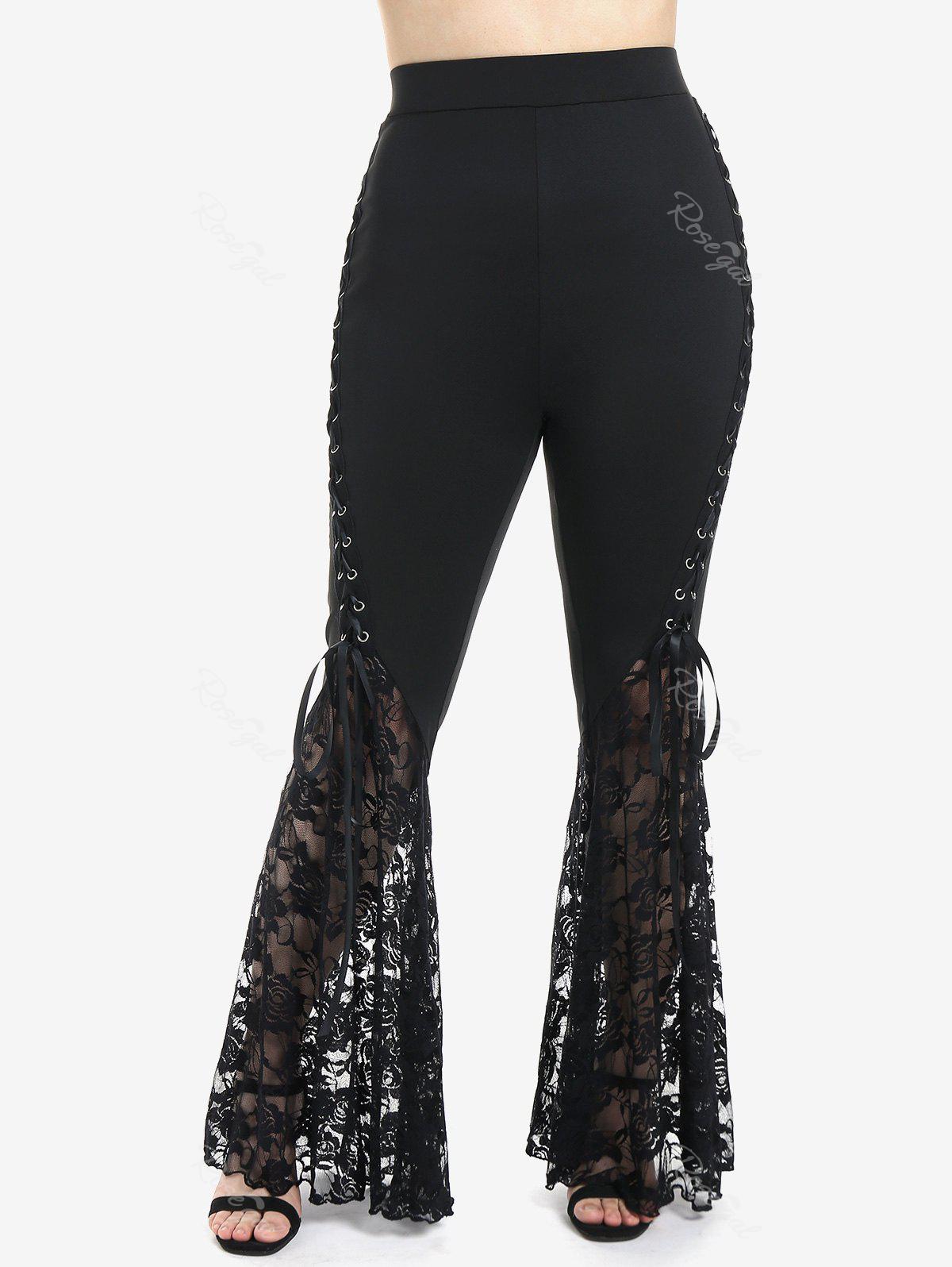 Lace Panel Flare Pants with Lace-up – Rgothic