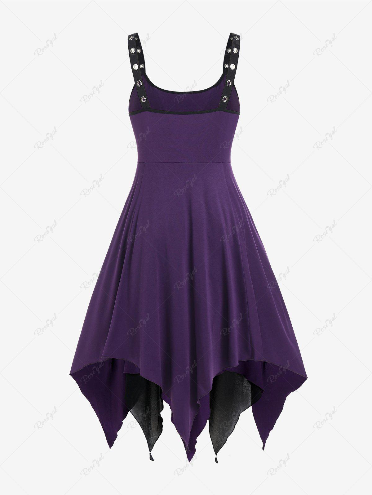 💗Stephanie Loves💗 Gothic Lace Up Grommet Hanky Hem Colorblock Dress(US Domestic Shipping)
