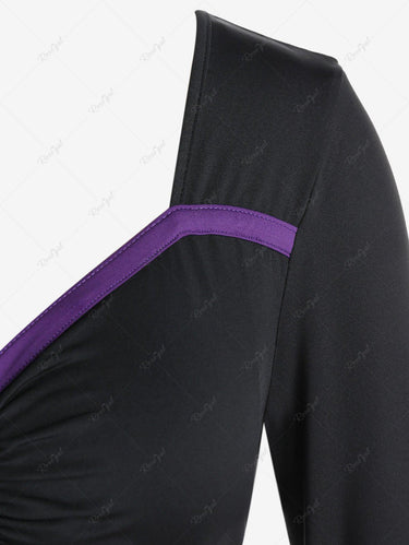 Gothic Plus Size Flare Sleeves Lace Up Contrast Hanky Hem Halloween Tee