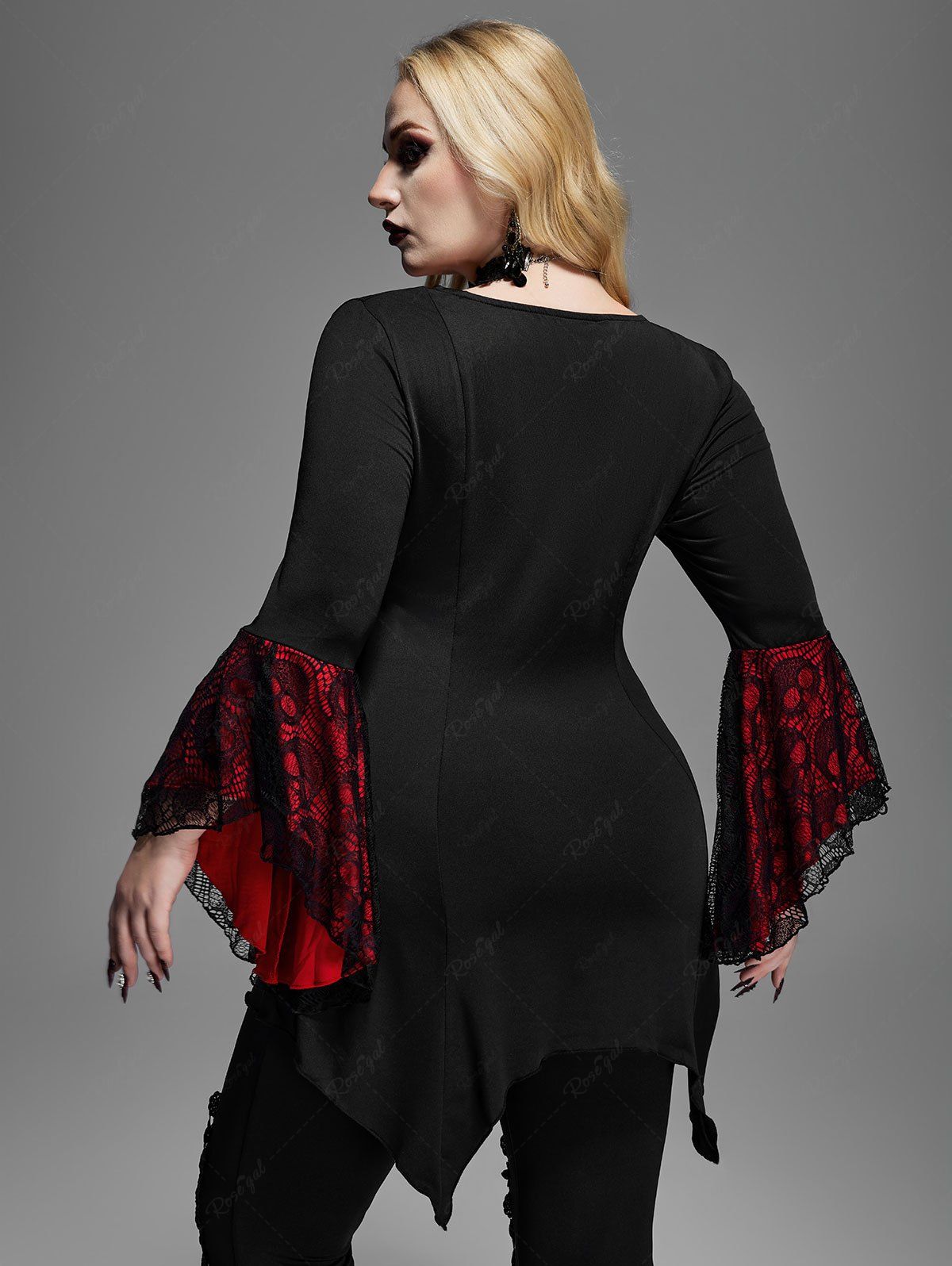 Gothic Bell Sleeve Skull Lace Handkerchief Long Sleeve Blouse Top