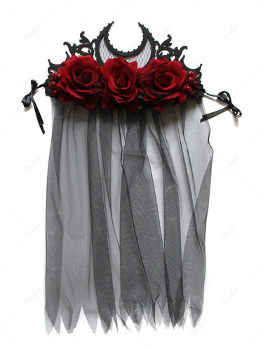 Gothic Rose Flower Hair Crown Halloween Tiara Headband Veil Hairs Accessories