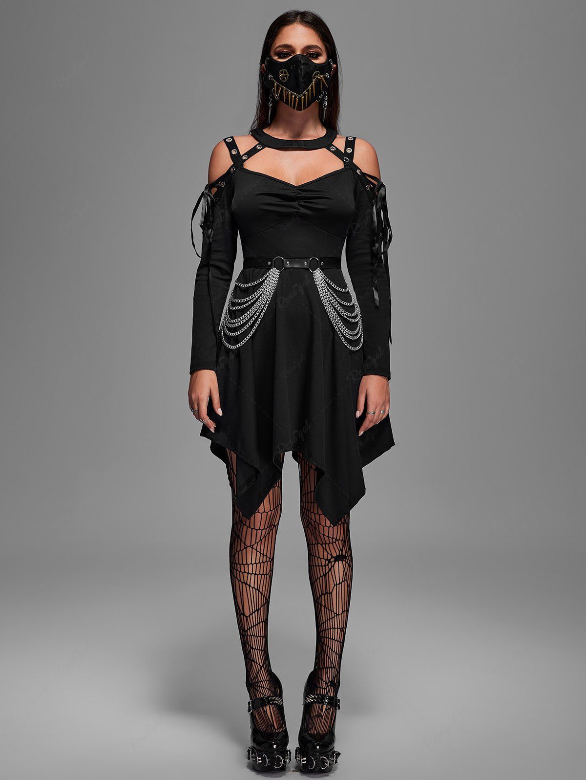 💗Vixtina Loves💗 Gothic Choker Lace Up Cutout Handkerchief Dress