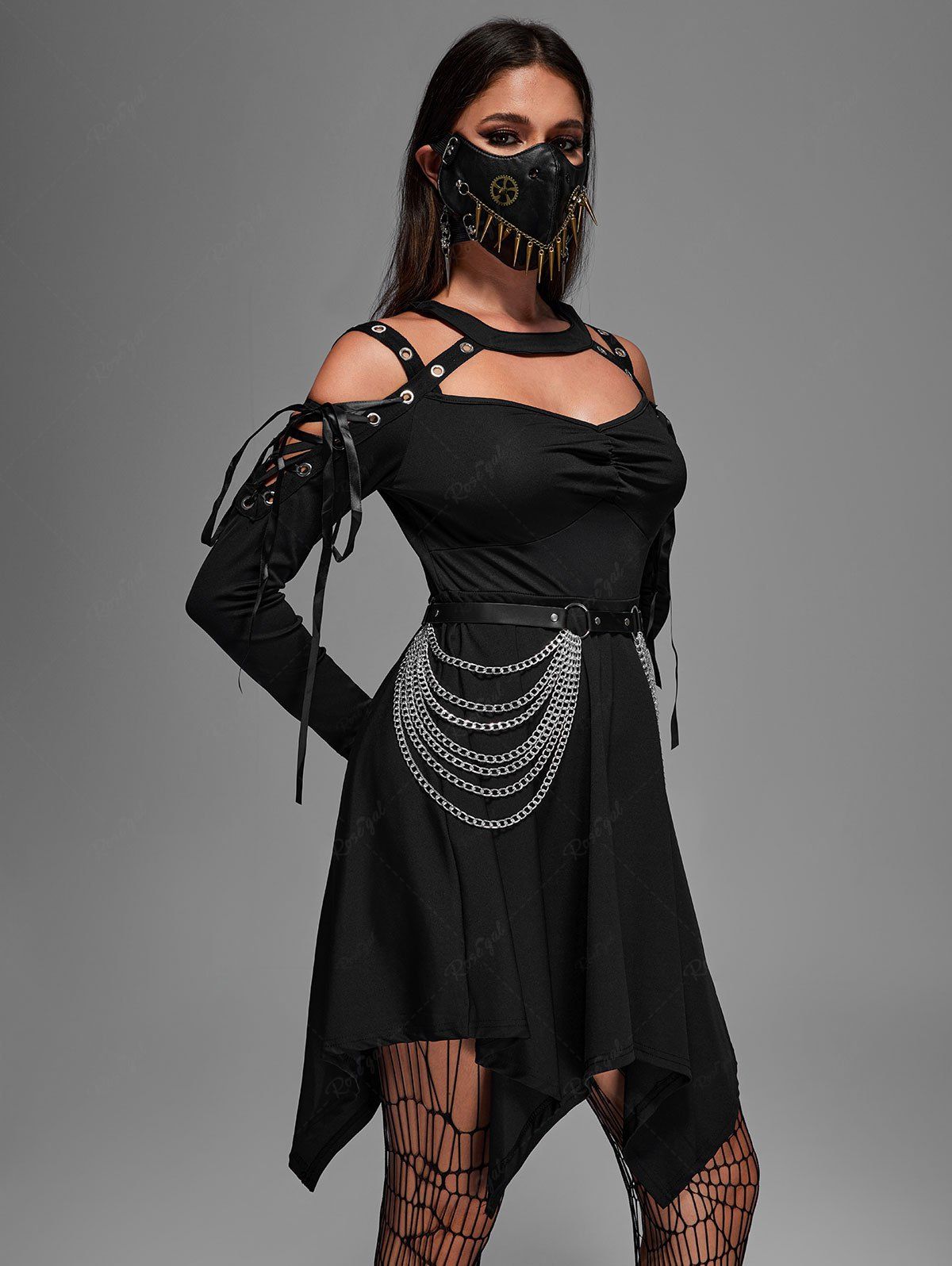 💗Vixtina Loves💗 Gothic Choker Lace Up Cutout Handkerchief Dress