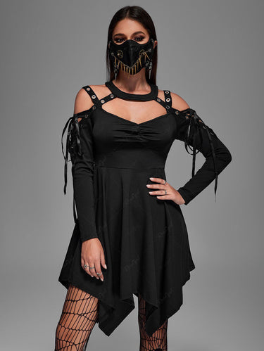 💗Vixtina Loves💗 Gothic Plus Size Choker Lace Up Cutout Handkerchief Dress