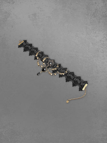 Punk Rhinestone Heart Wings Lace Necklace