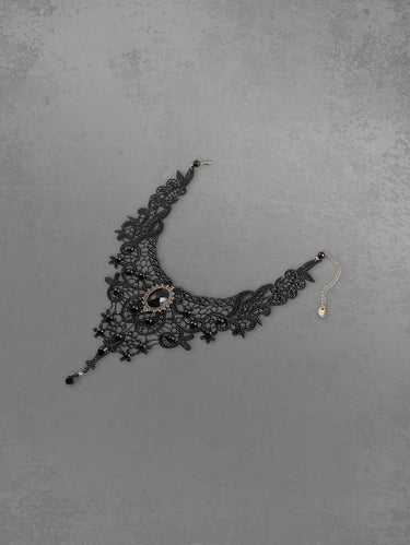 Gothic Steampunk Victorian Vintage Faux Crystal Decor Lace Choker Necklace