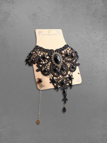 Gothic Steampunk Victorian Vintage Faux Crystal Decor Lace Choker Necklace