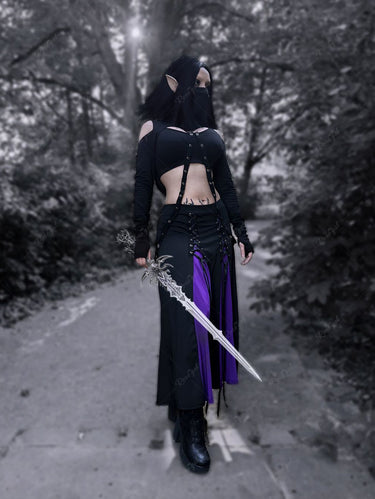 💗Danae_lovecraft Loves💗 Gothic Plus Size Vampire Lace Up Two Tone Godet Hem Midi A Line Victorian Walking Skirt