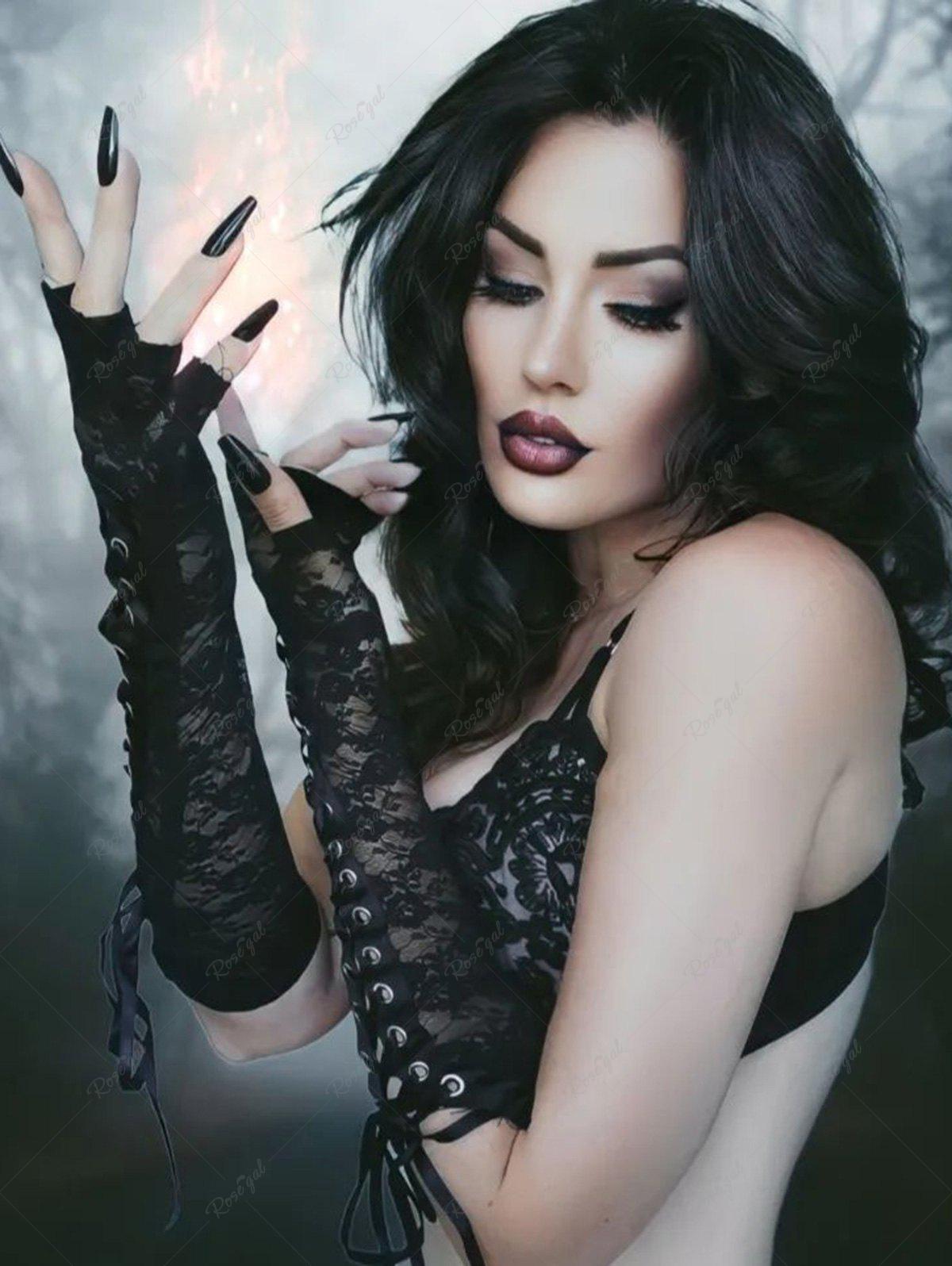 💗Stephanie Loves💗 Long Floral Lace Lace-up Half Finger Gloves
