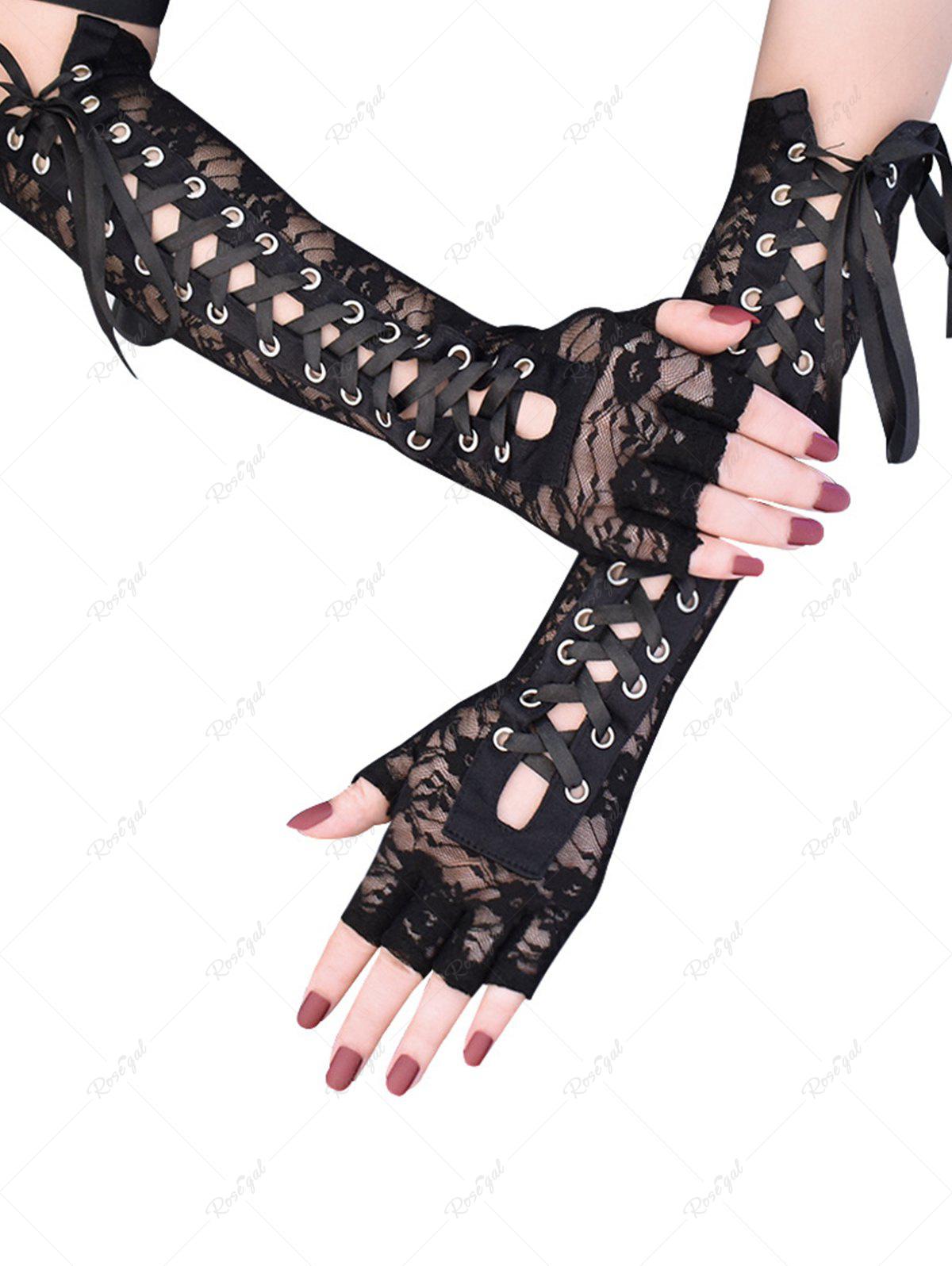 💗Stephanie Loves💗 Long Floral Lace Lace-up Half Finger Gloves