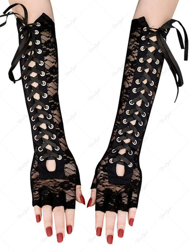 💗Stephanie Loves💗 Long Floral Lace Lace-up Half Finger Gloves