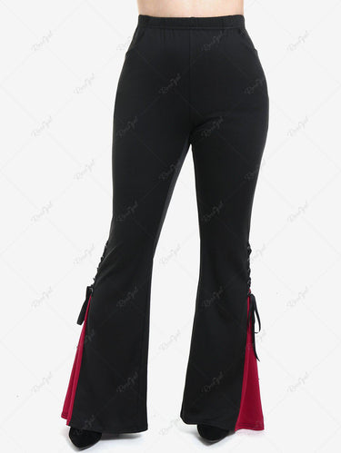 Gothic Plus Size Lace Up Two Tone Godet Hem Pull On Flare Pants